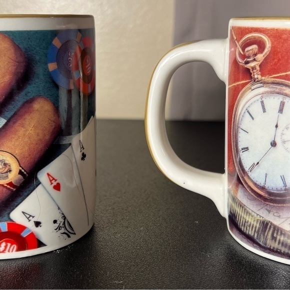 Russ Dogs Playing Poker Coffee Mugs Vintage Bulldog - Picture 2 of 3